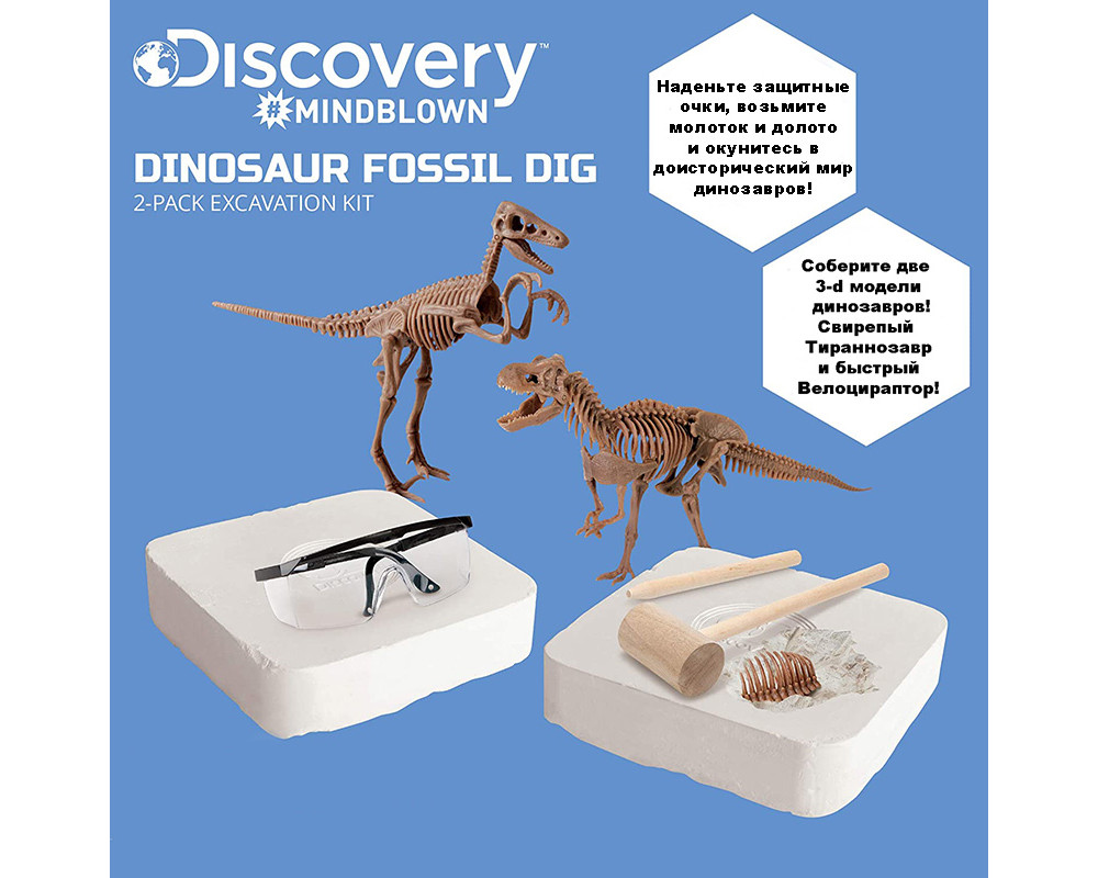 Научный набор археолога "Раскопки динозавров: Тираннозавр и Велоцираптор, 3-d модели" Discovery
