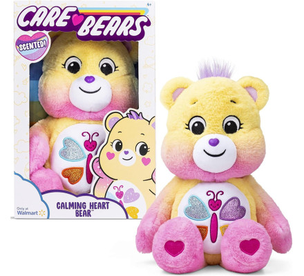 Большой плюшевый мишка Care Bears Calming Heart Bear жёлто-розовый 35 см