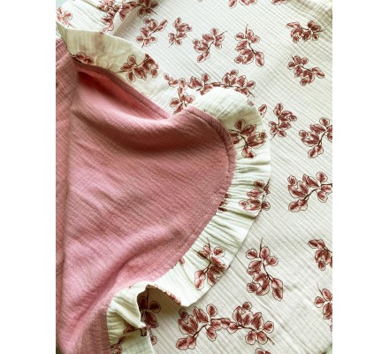 Муслиновый плед детский «Розовые веточки на белом», размер 110*130 см
